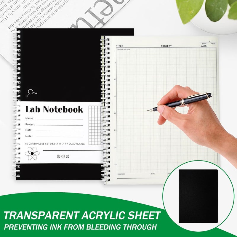 Varpotle Carbonless Lab Notebook - 50 Carbonless Sets(8.5'' X 11''), Carbon Copy Science Notebook with Scientific Grid Pages for Chemistry & Engineering, Students & Researchers, Wire-O Binding (1, Black) - Image 5